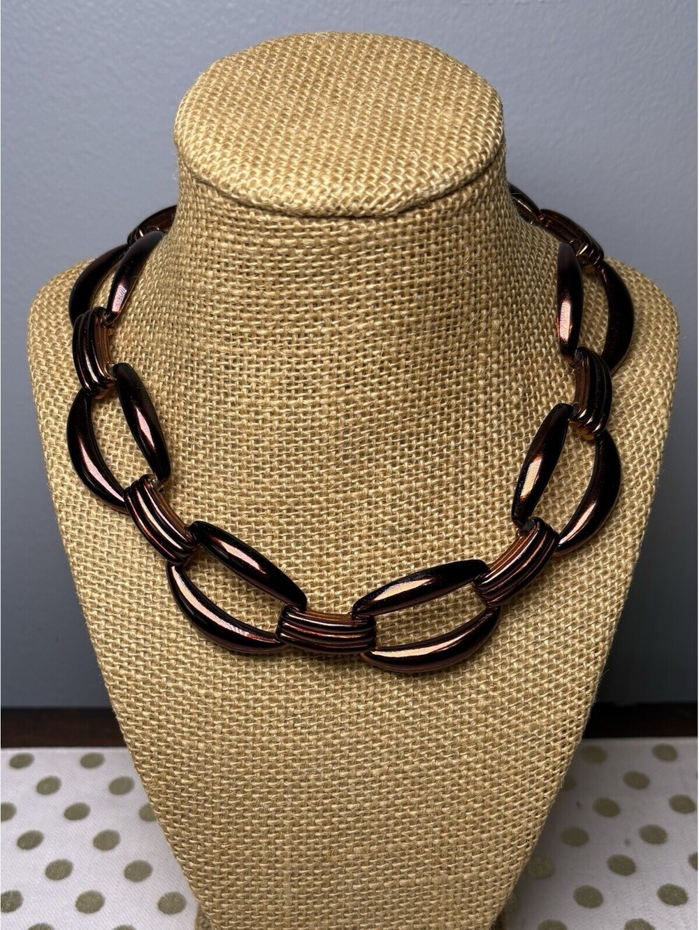 Rare Vintage Givenchy Bronze Tone Chunky Link Statement Necklace Signed